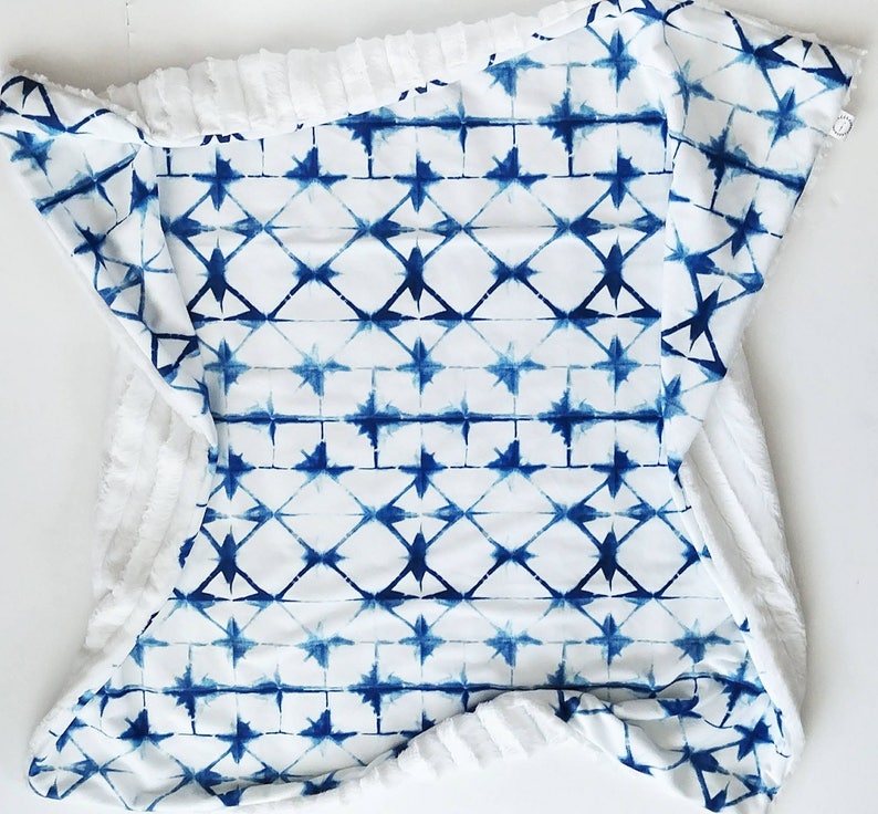 Indigo Shibori Baby Blanket Minky Baby Blanket Grey Blanket Etsy