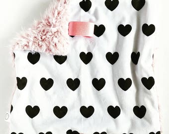 Black Hearts Lovey, Minky Lovey, Faux Fur Lovey, Black Lovey, White Lovey, Girl Lovey, Hearts Lovey, Monochromatic Lovey, Blush Lovey, Pink