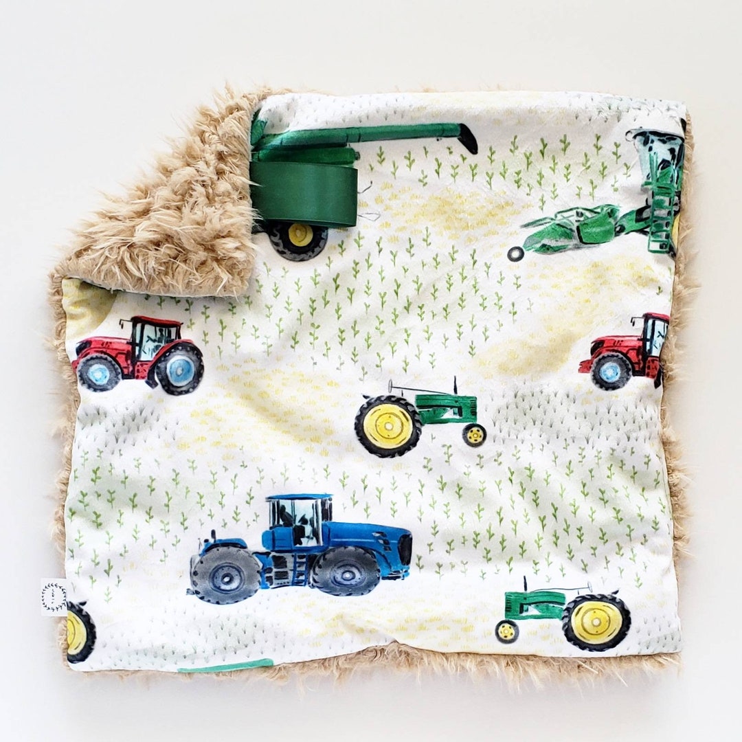 Green Combine Lovey, Minky Lovey, Faux Fur Lovey, Tractor Lovey, Green