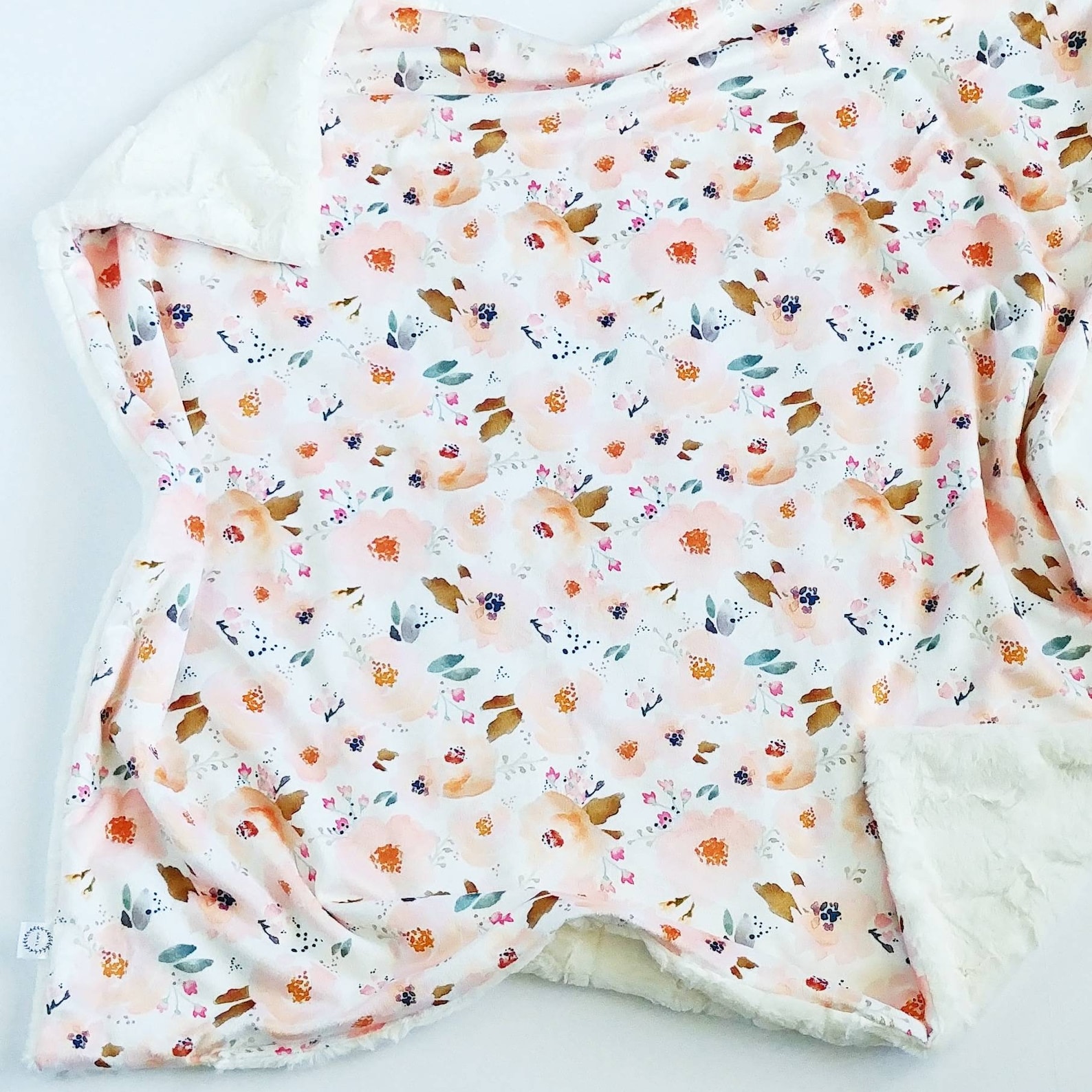 Peach Watercolor Floral Baby Blanket Minky Baby Blanket Faux Etsy