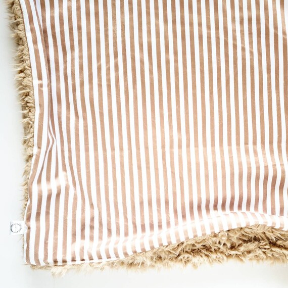 Tan Stripe Baby Blanket Minky Baby Blanket Tan Blanket White Blanket Girl Baby Blanket Boy Blanket Neutral Blanket Vintage Stripe