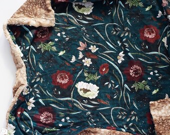 Fall Floral Baby Blanket, Minky Baby Blanket, Faux Fur Baby Blanket, Teal Baby Blanket, Floral Baby Blanket, Girl Baby Blanket, Linen Floral