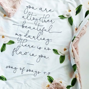 Blush Floral Quote Baby Blanket, Minky Baby Blanket, Faux Fur Baby Blanket, Floral Baby Blanket, Scripture Blanket, Beautiful, Baptism