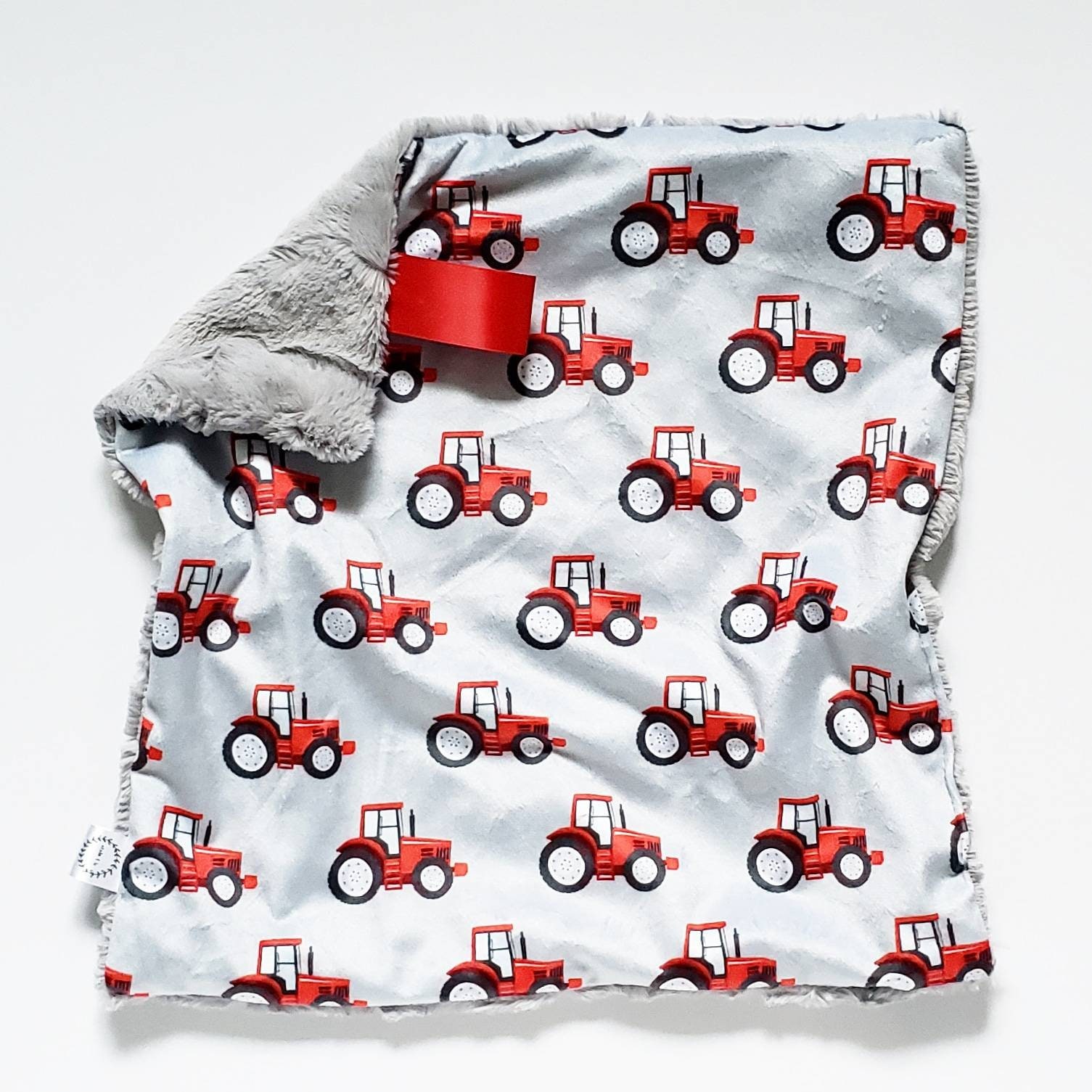 Red Tractor Lovey, Minky Lovey, Faux Fur Lovey, Tractor Lovey