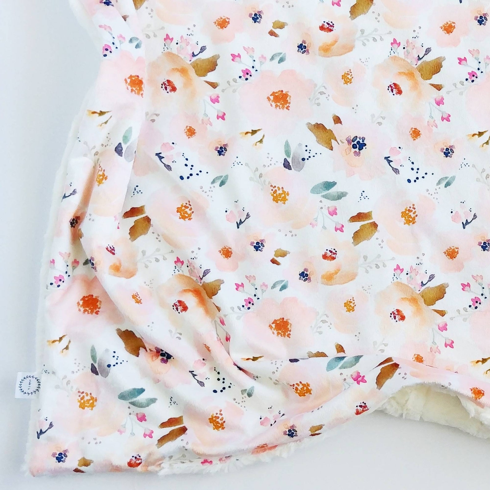 Peach Watercolor Floral Baby Blanket Minky Baby Blanket Faux Etsy