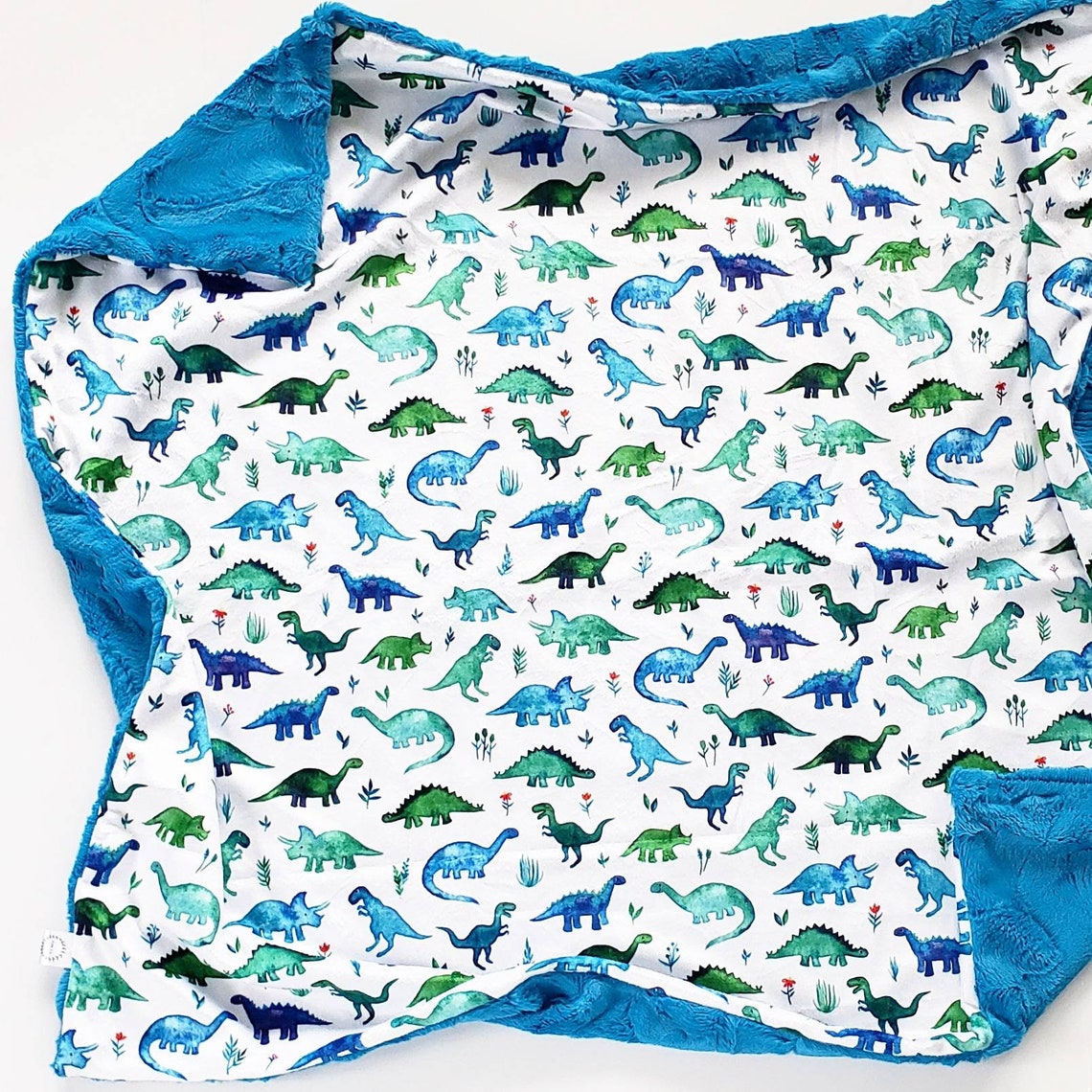 Blue Dinosaur Baby Blanket Minky Baby Blanket Faux Fur Baby Etsy