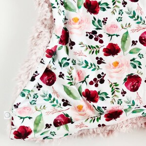 Burgundy Watercolor Floral Baby Blanket, Floral Baby Blanket, Minky Baby Blanket, Faux Fur Baby Blanket, Girl Baby Blanket, Blush Blanket