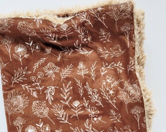 Copper Floral Baby Blanket, Minky Baby Blanket, Faux Fur Baby Blanket, Brown Blanket, Girl Blanket, Neutral Baby Blanket, Fall Floral, Tan