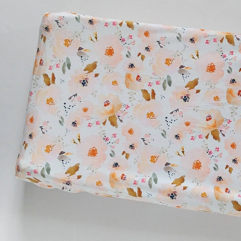 Peach Floral Changing Pad Cover Minky Changing Pad Cover Etsy