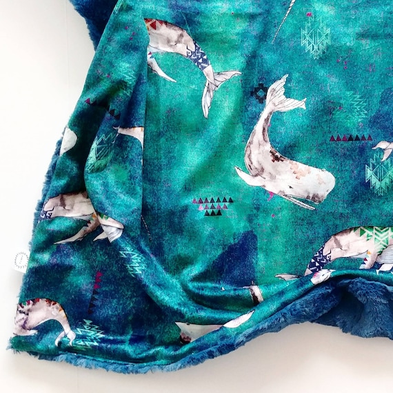 Narwhal Baby Blanket Minky Baby Blanket Teal Blanket Blue Etsy