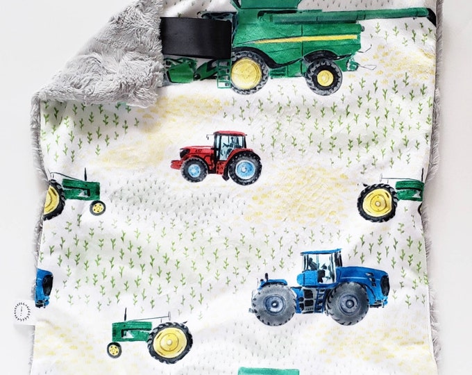 Green Combine Lovey, Minky Lovey, Faux Fur Lovey, Tractor Lovey, Green