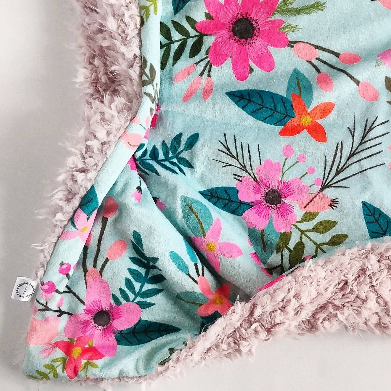 Pink Sprigs Baby Blanket Minky Baby Blanket Faux Fur Baby Etsy