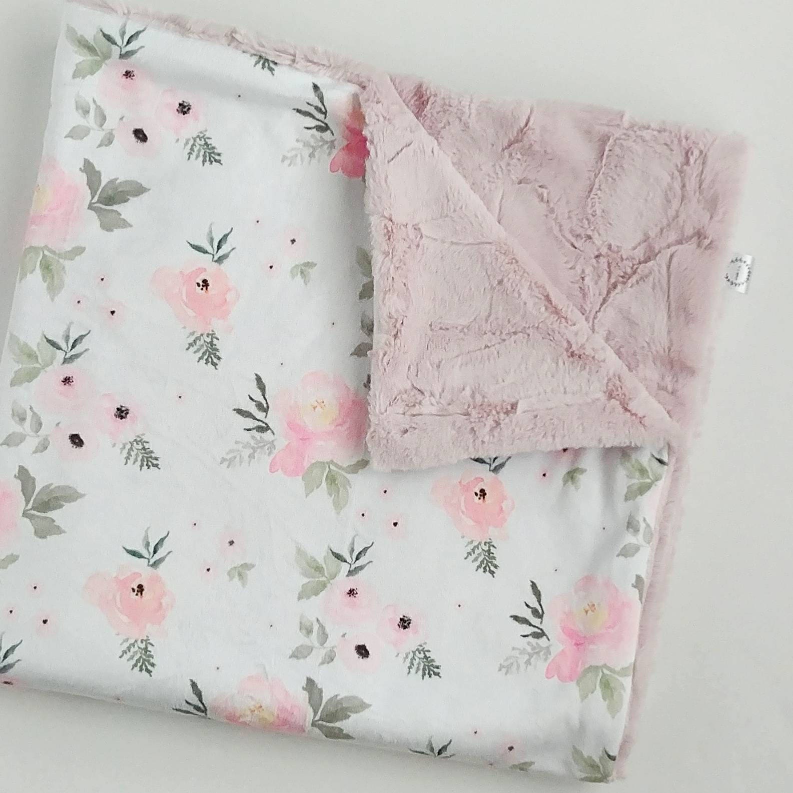 Pink and Grey Floral Baby Blanket Floral Baby Blanket Minky Etsy
