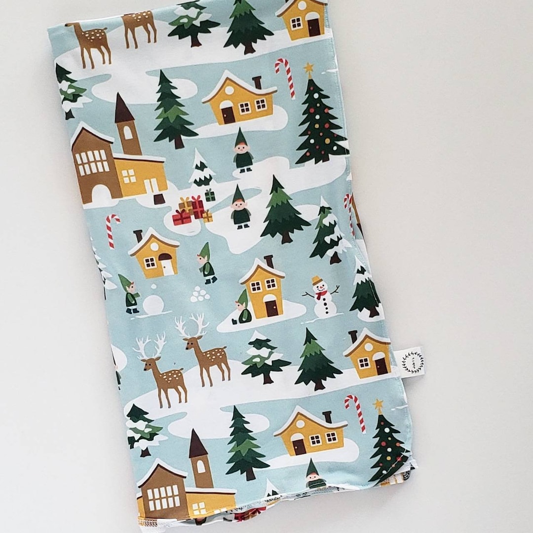 Swaddle in Christmas Village, Jersey Knit Swaddle, Watercolor Swaddle
