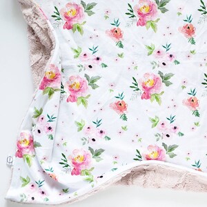 Pink and Blush Floral Baby Blanket, Floral Baby Blanket, Minky Baby Blanket, Faux Fur Baby Blanket, Girl Baby Blanket, Watercolor Blanket