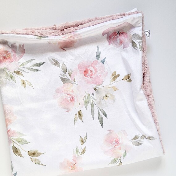 Blush Floral Baby Blanket Floral Baby Blanket Minky Baby Blanket Faux Fur Baby Blanket Girl Baby Blanket Watercolor Floral Sage Grey Etsy