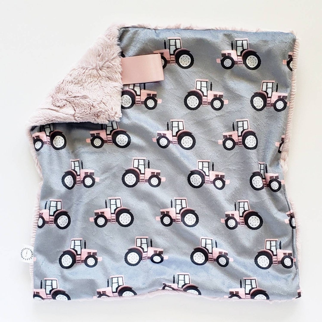 Pink Tractor Lovey Minky Lovey Faux Fur Lovey Tractor Etsy