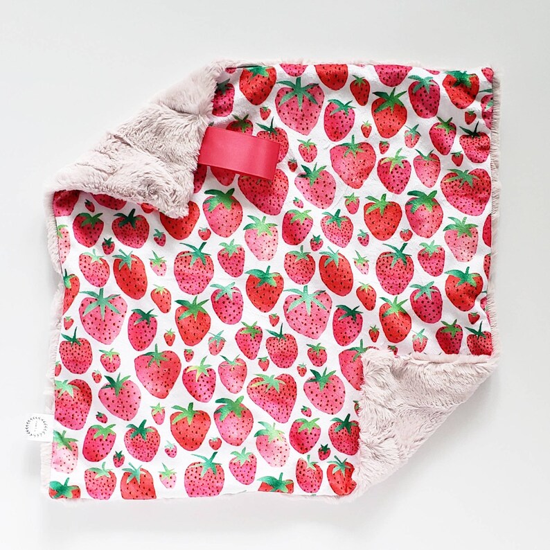 Strawberry Watercolor Minky Lovey, Faux Fur Lovey, Blush Lovey, Strawberry Lovey, Mint Lovey, Pink Lovey, Girl Lovey, Berry Lovey, Red Lovey image 2