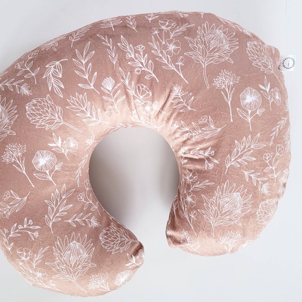 Mauve Floral Nursing Pillow Cover Minky, Minky, Girl, Mauve Floral Breast Feeding Pillow Cover, Floral, Dark Blush, Almond Floral, Peach