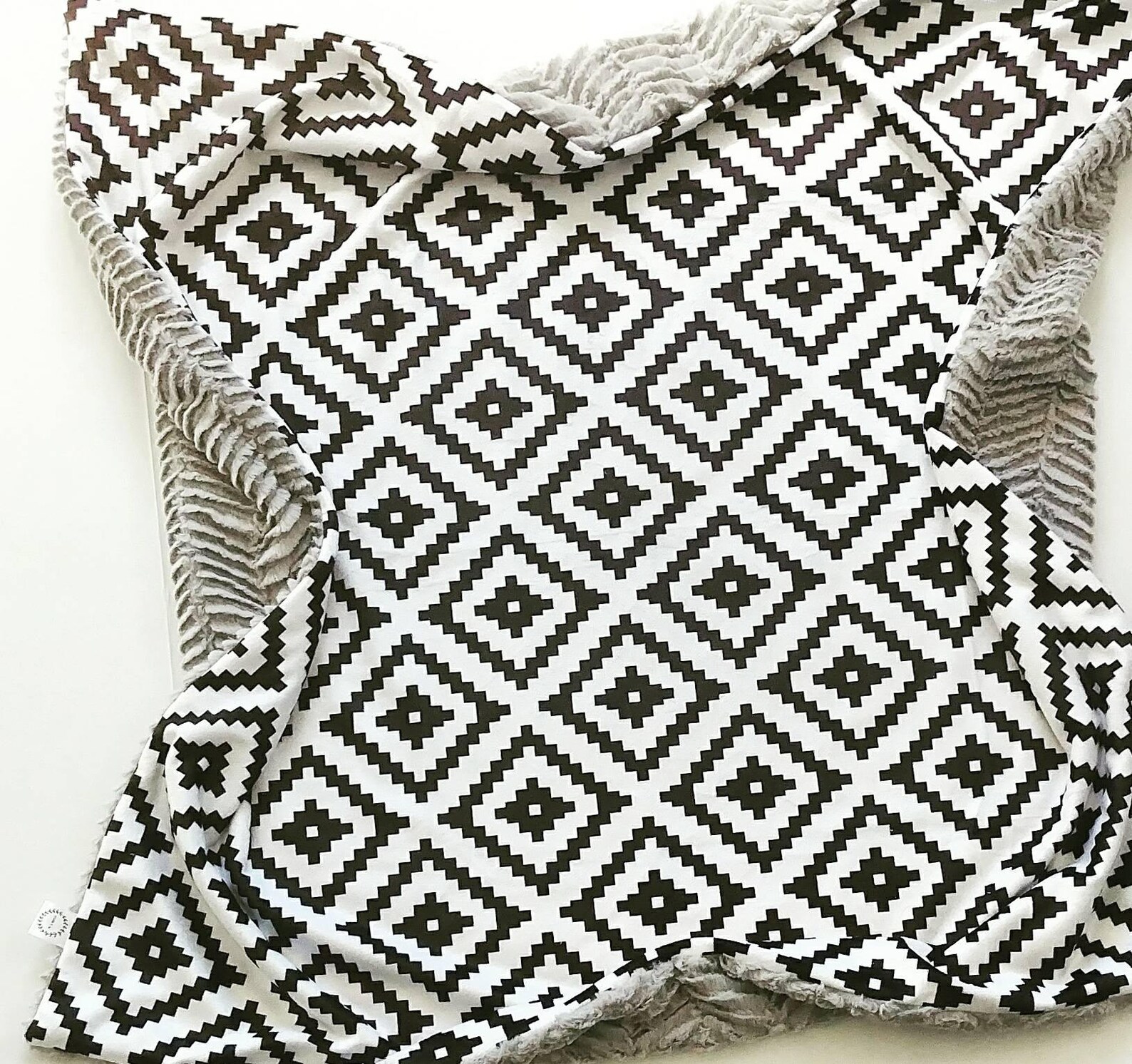 Black Aztec Baby Blanket Minky Baby Blanket Faux Fur Baby Etsy