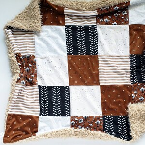 the &quot;Alexis&quot; Pieced Baby Blanket, Minky Baby Blanket, Faux Fur Baby Blanket, Copper Baby Blanket, Rust Blanket, Black, Quilt, Neutral, Girl