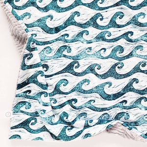 Waves Baby Blanket, Minky Baby Blanket, Faux Fur Blanket, Boy Blanket, Girl Baby Blanket, Ocean Baby Blanket, Blue, Neutral, Ocean Waves