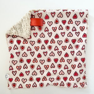 Red Hearts Lovey, Minky Lovey, Faux Fur Lovey, Beige Lovey, Almond Lovey, Girl Lovey, Hearts Lovey, Valentine&#39;s Day Lovey, Heart, Love, Red