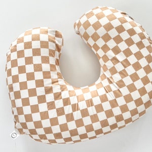 Tan Check Minky Nursing Pillow Cover, Minky, Tan, Girl, Boy, Neutral, Breast Feeding Pillow Cover, Check, Tan, Beige, Checkered, Beige