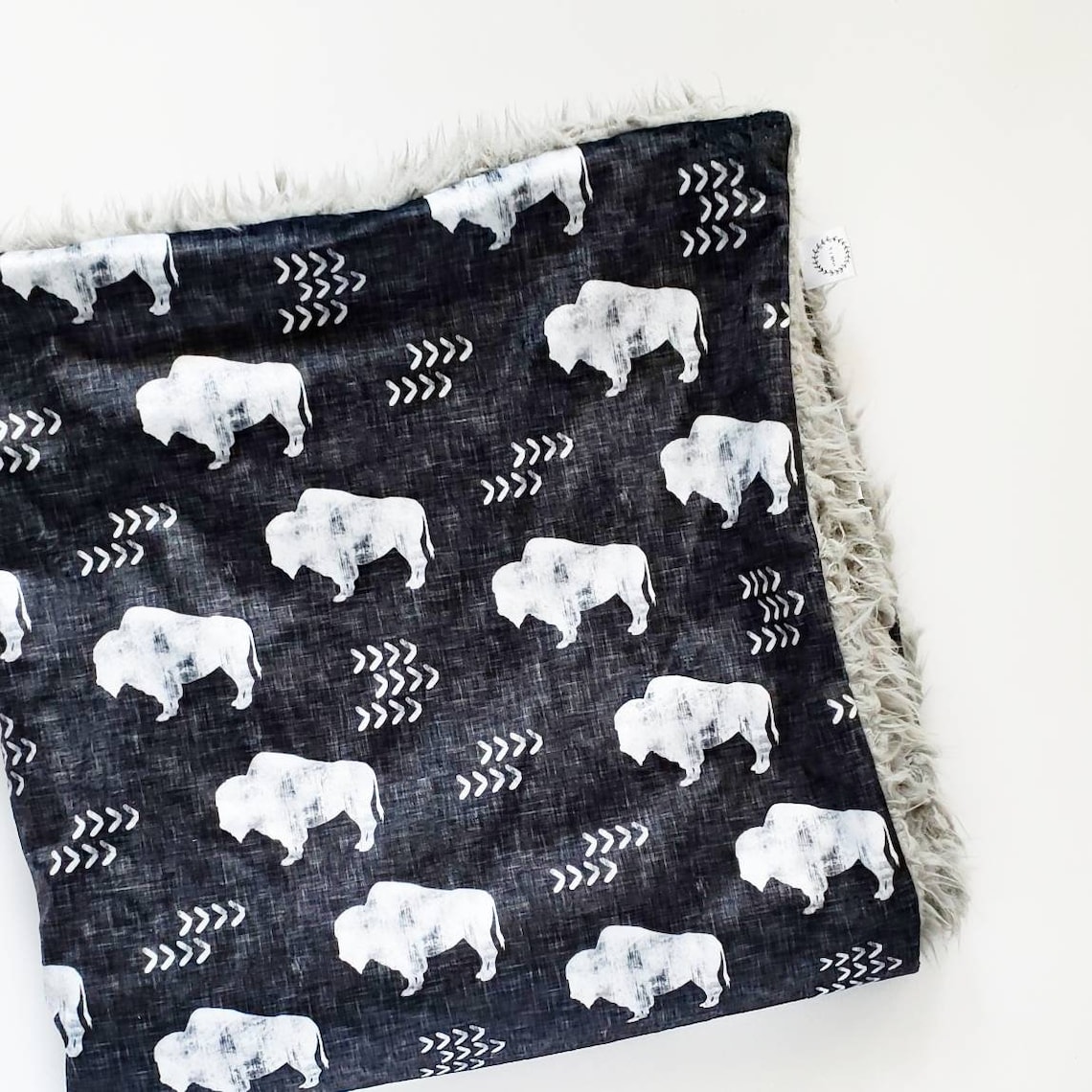 Black Linen Buffalo Blanket Minky Baby Blanket Faux Fur Baby Etsy