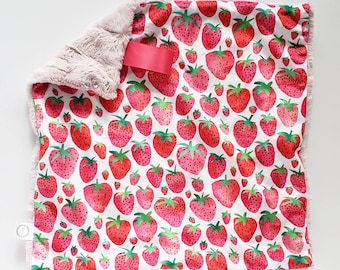 Strawberry Baby Blanket Fresh & Sweet Minky Reversible  White Black Red 