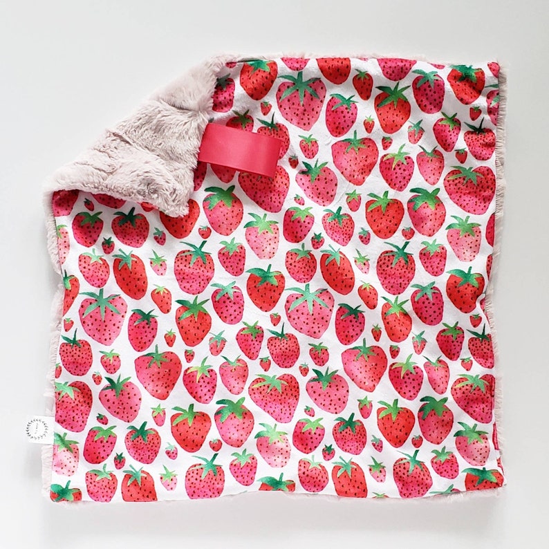 Strawberry Watercolor Minky Lovey, Faux Fur Lovey, Blush Lovey, Strawberry Lovey, Mint Lovey, Pink Lovey, Girl Lovey, Berry Lovey, Red Lovey 画像 1