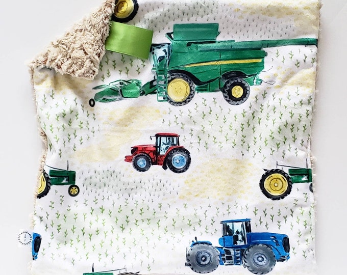 Green Combine Lovey, Minky Lovey, Faux Fur Lovey, Tractor Lovey, Green