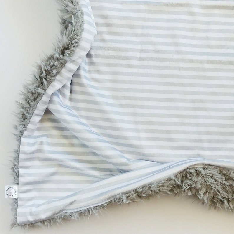 Grey Stripe Baby Blanket Minky Baby Blanket Grey Blanket Etsy