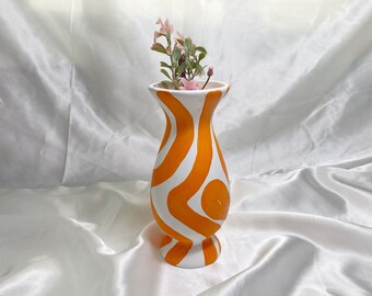 Funky Orange Flower Vase / Planter, Ceramic Small Bud Vase