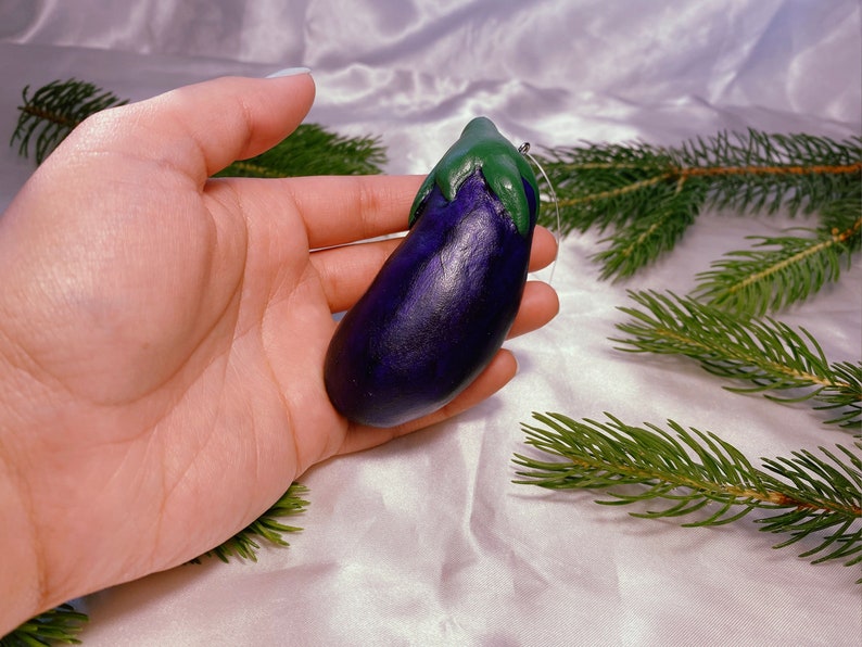 Eggplant Ornament - Small Funky Aubergine Hanging Accessory - Rearview Mirror Hanging Car Decor Cute Eclectic Fun Funky Christmas Tree Gift