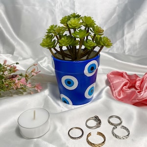 Evil Eye Kleiner Nazar Sukkulenten Blumentopf - Blaues Auge / Griechisches Auge Keramik Blumentopf, buntes eklektisches Dekor, Haus Dopamin Dekor