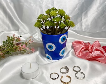 Evil Eye Small Plant Pot - Nazar Succulent Planter - Blue Eye / Greek Eye Ceramic Flower Pot, Colorful Eclectic Decor, Home Dopamine Decor