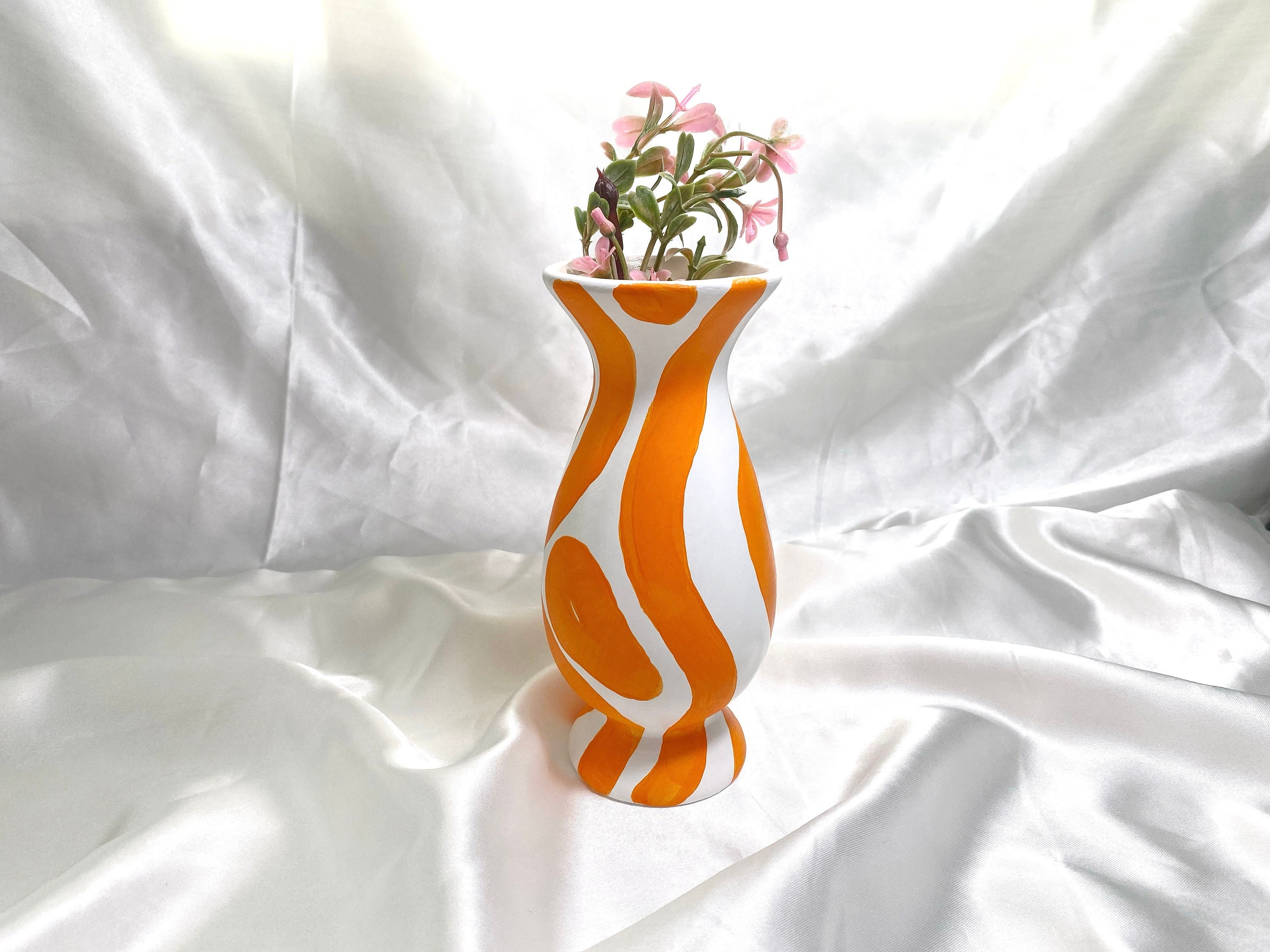 Funky Orange Flower Vase / Planter, Ceramic Small Bud Vase