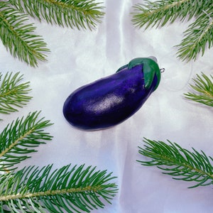 Eggplant Ornament - Small Funky Aubergine Hanging Accessory - Rearview Mirror Hanging Car Decor Cute Eclectic Fun Funky Christmas Tree Gift