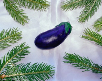 Eggplant Ornament - Small Funky Aubergine Hanging Accessory - Rearview Mirror Hanging Car Decor Cute Eclectic Fun Funky Christmas Tree Gift