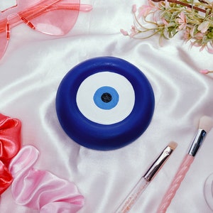 Vassoio per gioielli in argilla malocchio, decorazione della stanza Nazar, anello per occhi blu/piatto per gingilli, piatto per gingilli per la protezione degli occhi greci, organizzatore di vanità, porta anelli