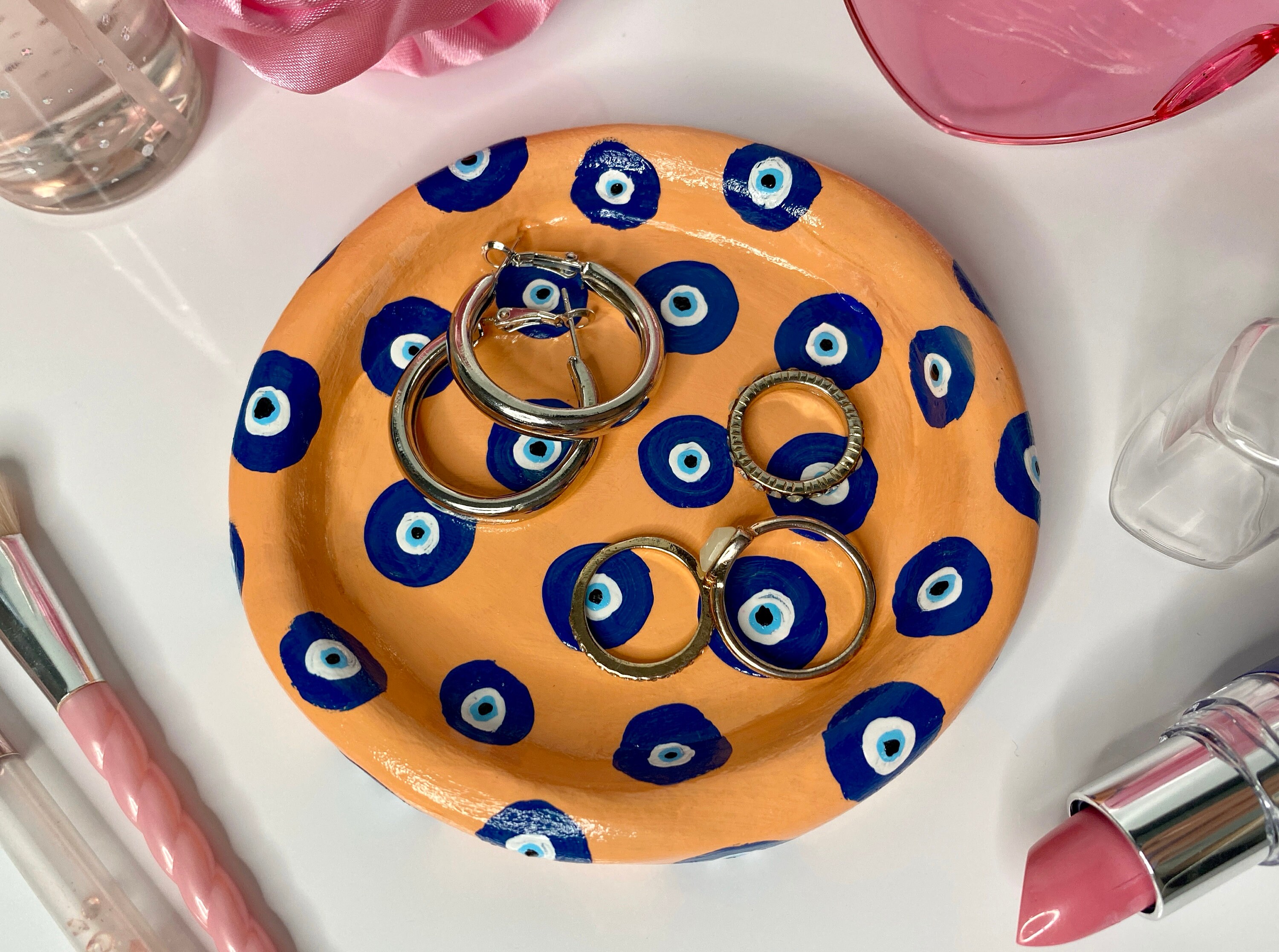 Evil Eye Clay Jewelry Tray Nazar Room Decor Blue Eye Ring Etsy