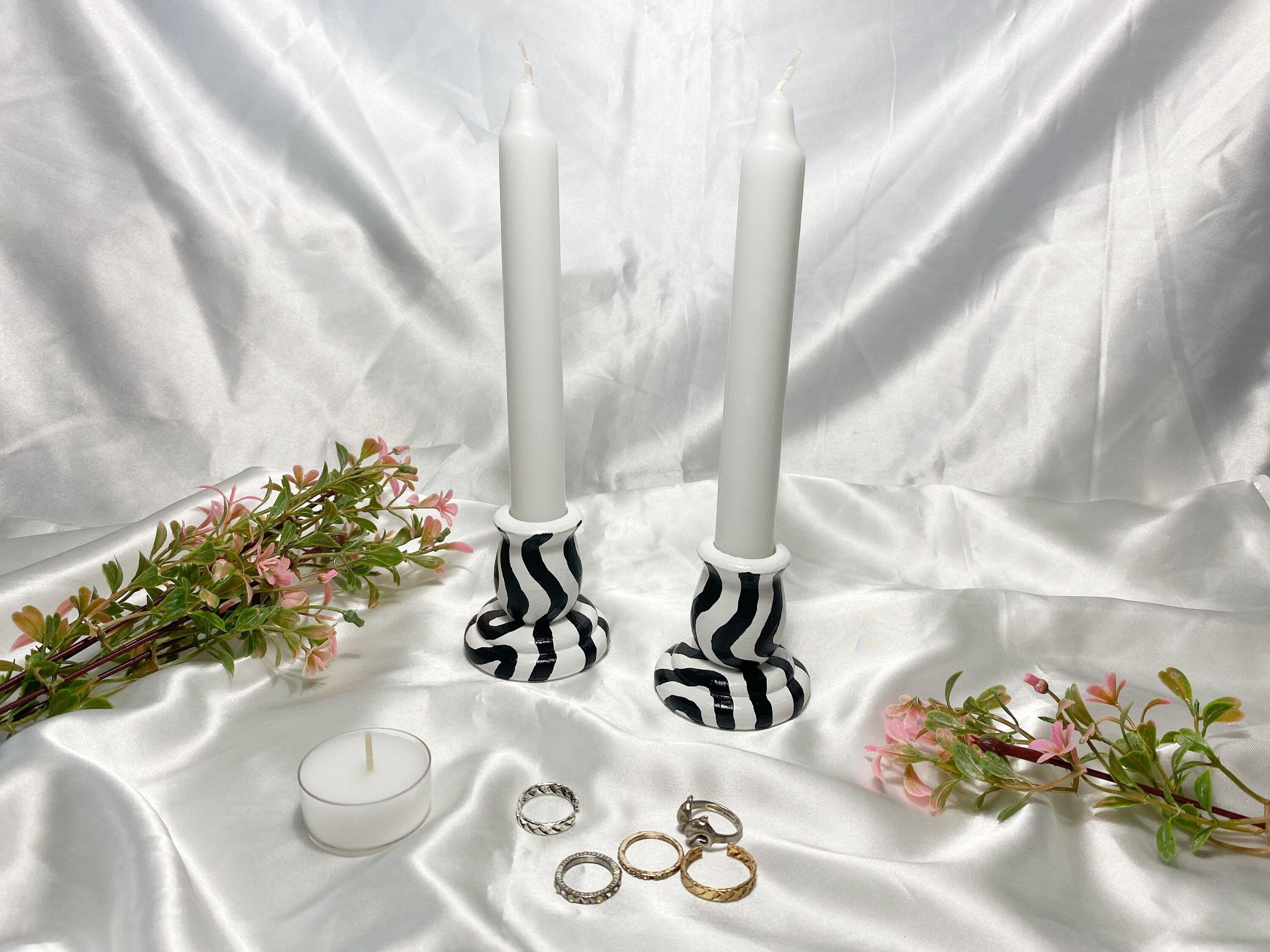 Set of 2 Funky Abstract Wooden Candlestick Holders / Candlesticks Taper ...