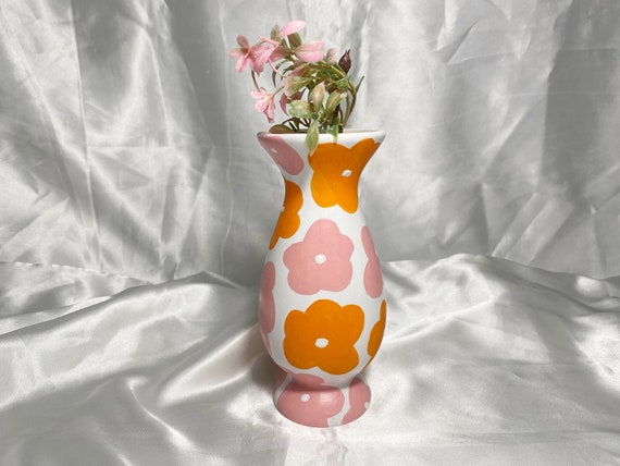 Funky Floral Bud Vase / Planter, Ceramic Small Vase, Aesthetic Room Decor, Maximalist Home Decor, Eclectic Flower Vase, Cute Room Decor