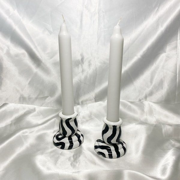 Set of 2 Funky Abstract Wooden Candlestick Holders / Candlesticks Taper Candle Holder Funky Eclectic Maximalist Tabletop Centerpiece Decor