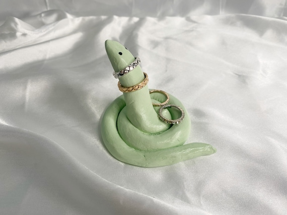 Pastel Green Snake Ring Holder, Jewelry Tray, Ring Dish, Catch All Tray, Trinket Dish, Vanity Decor, Ring Holder, Eclectic Pastel Decor