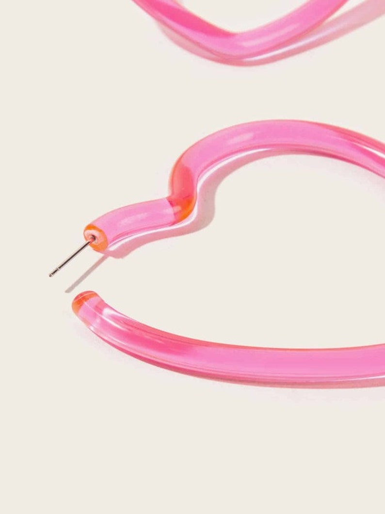 Pink Heart Hoop Earrings Y2K Earrings Cute Earrings Etsy