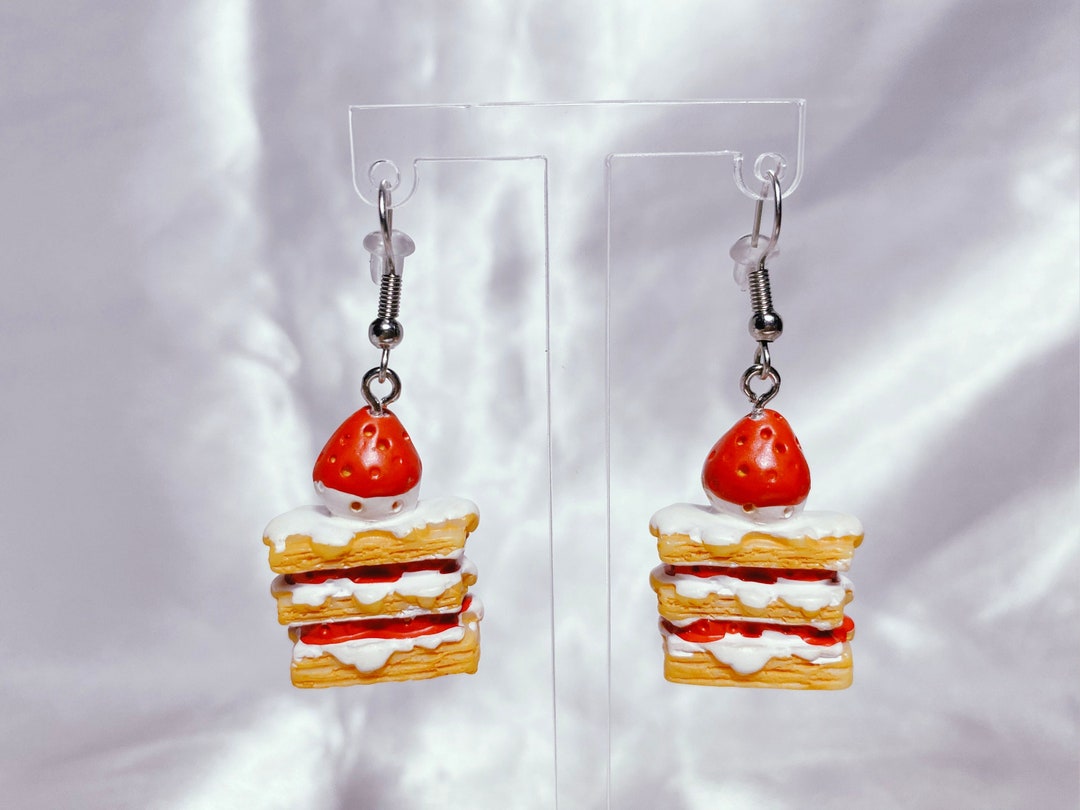 Strawberry Shortcake Earrings Cute Small Strawberry Cake Etsy