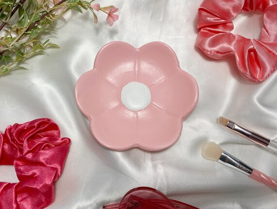 Pink Pastel Flower Tray, Ring Dish, Jewelry Tray, Catchall Tray, Aesthetic Room Decor, Trinket Dish Ash Tray Vanity Organizer, Ring Holder