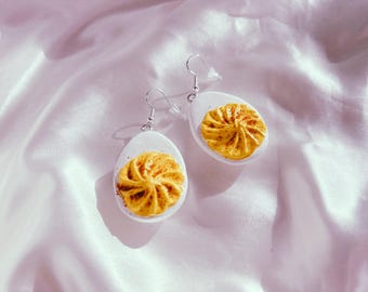 Deviled Egg Earrings - Cute Egg Snack Food Jewelry - Small Fun Funky Kawaii Accessories / Gifts - Quirky Iconic Nostalgic Trendy Earrings